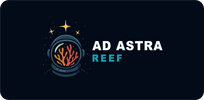 Ad Astra Reef logo with an astronaut helmet and coral on a dark background